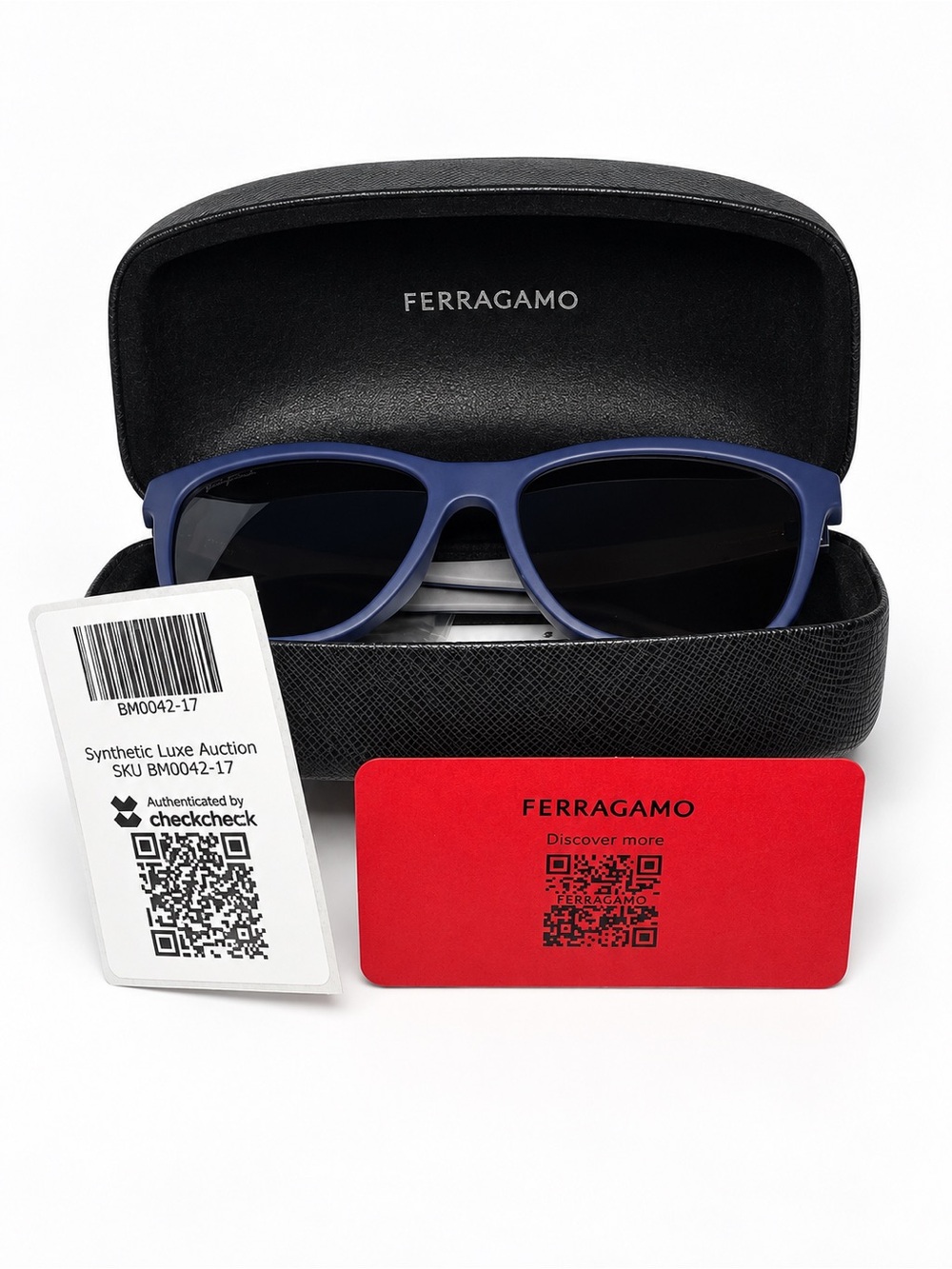 Salvatore Ferragamo Men’s Sunglasses — Blue Frame, Black Lenses
